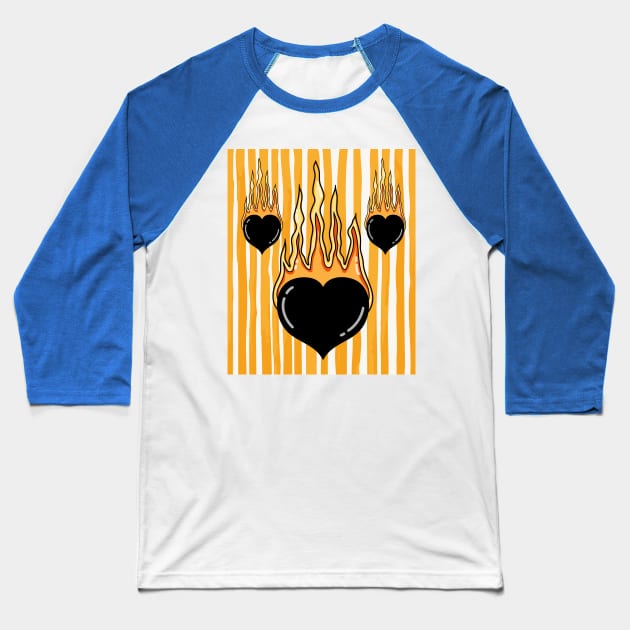 Flames Burning Heart On Fire Baseball T-Shirt by flofin